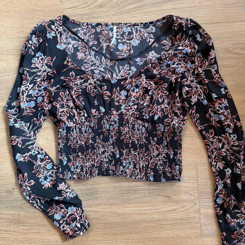 Free People Santiago long-sleeve floral crop top